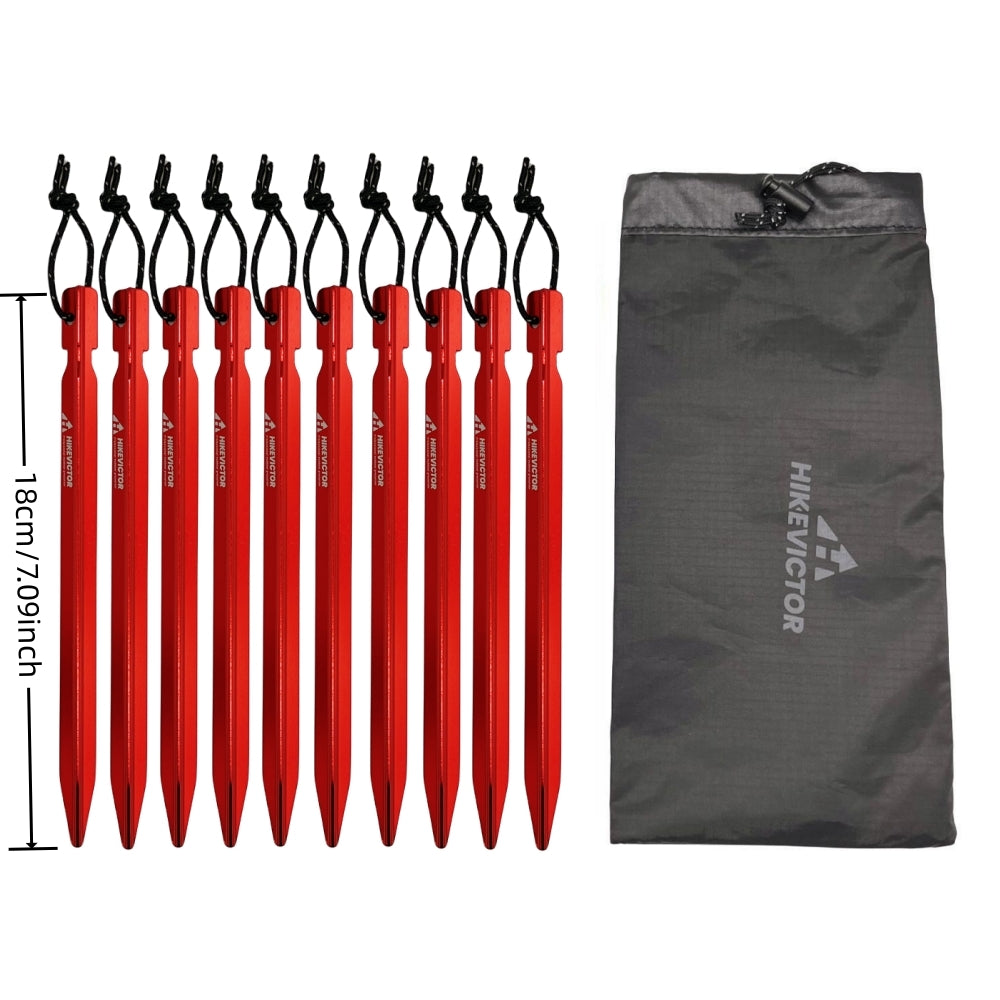 HikeVictor 10Pcs 18cm Aluminum Alloy Tent Pegs Camping Tents Nails with Wind Rope with Bag Outdoor Storage Cover Case Travel