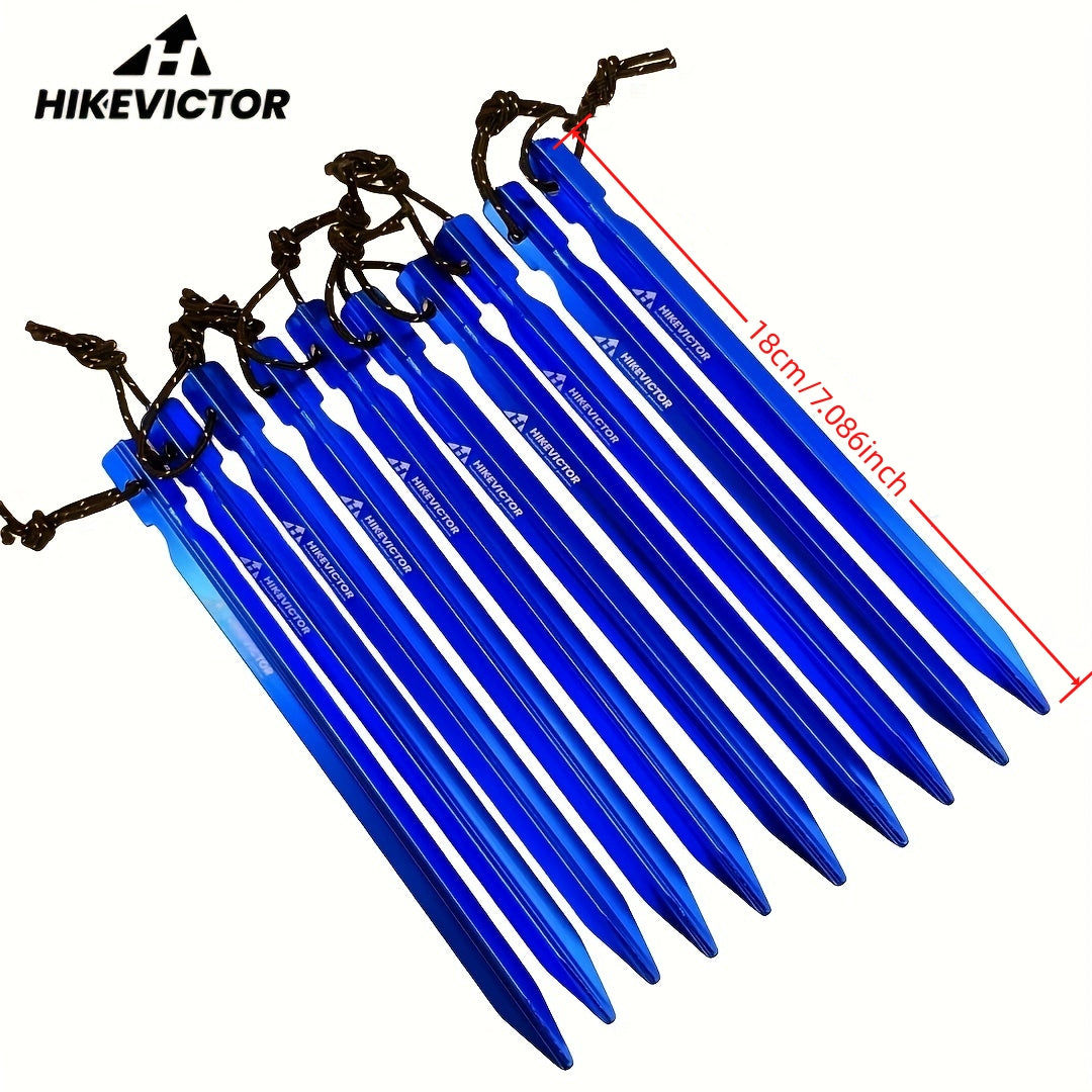 HikeVictor 10Pcs 18cm Aluminum Alloy Tent Pegs Camping Tents Nails with Wind Rope with Bag Outdoor Storage Cover Case Travel