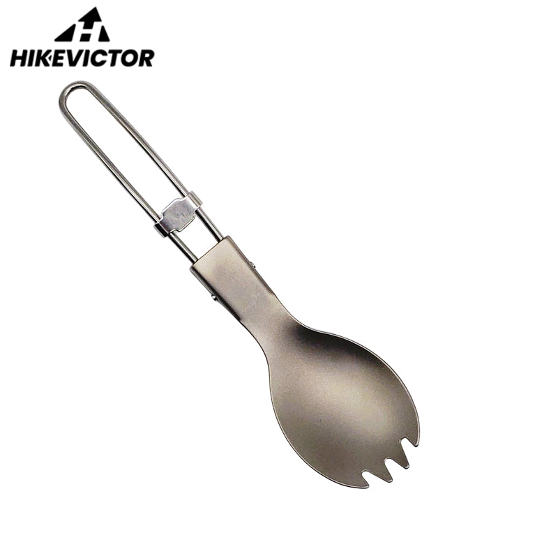 HikeVictor Titanium Outdoor Folding Spoon Spork Hiking Picnic Tableware Lightweight Cookware For Camping