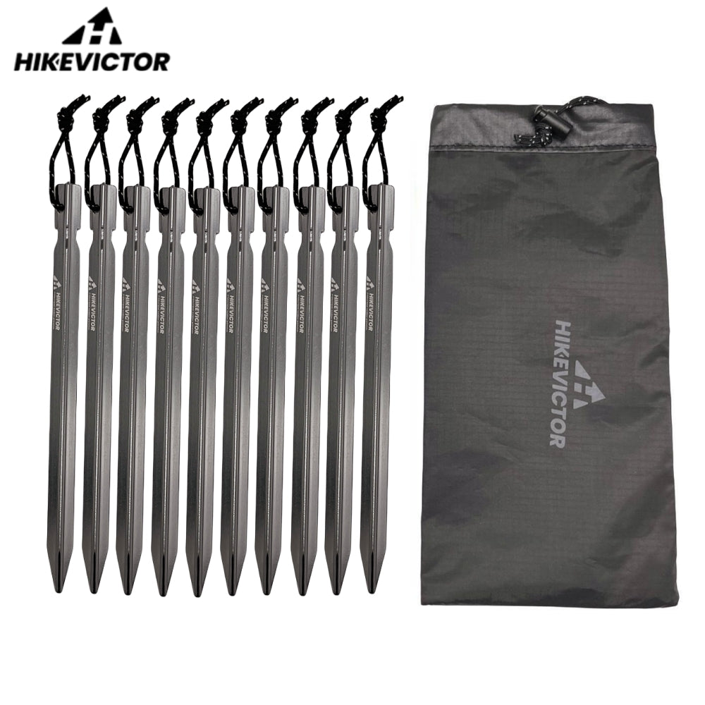 HikeVictor 10Pcs 18cm Aluminum Alloy Tent Pegs Camping Tents Nails with Wind Rope with Bag Outdoor Storage Cover Case Travel