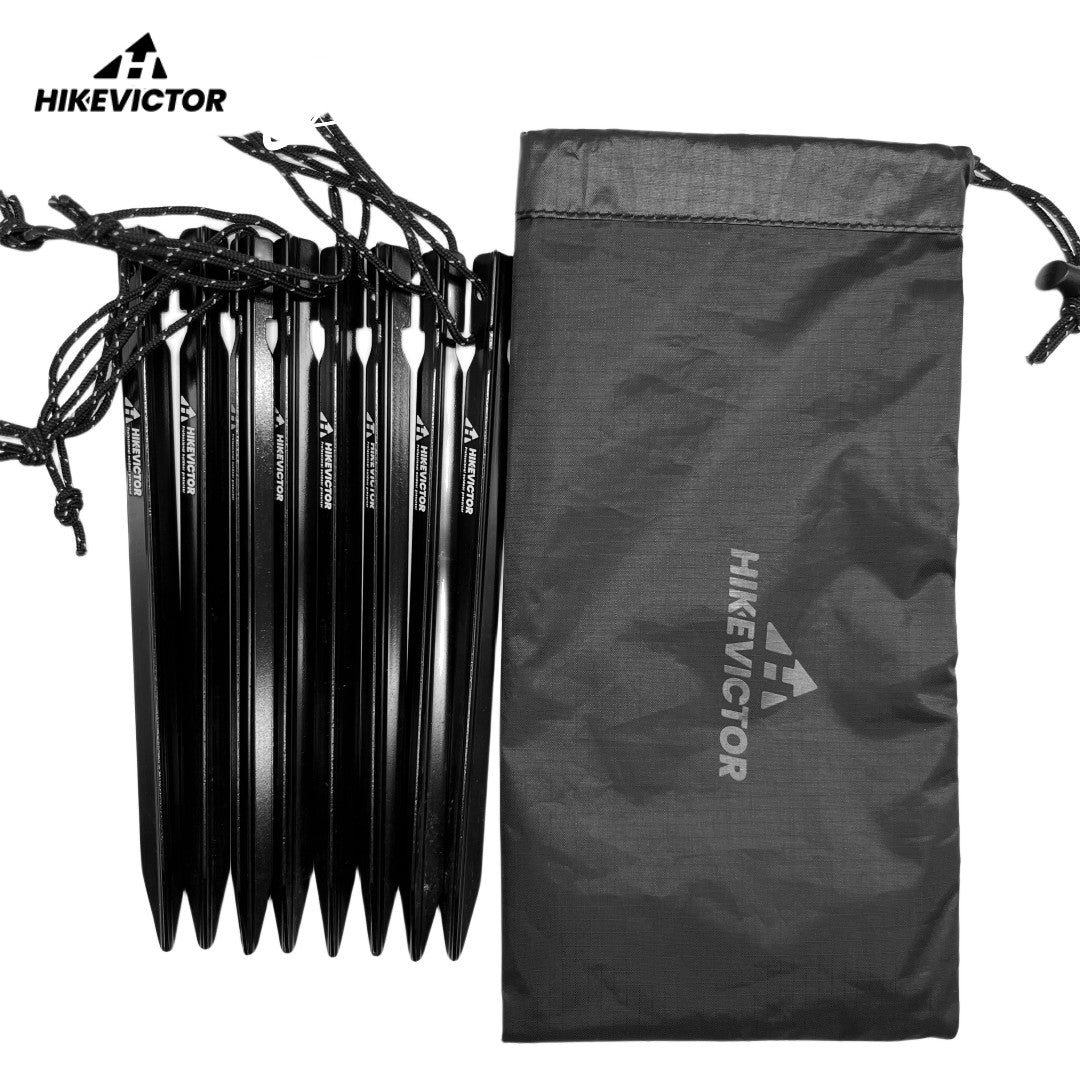 HikeVictor 10Pcs/Lot 18cm Aluminum AlloyTent Pegs Camping Tent Accessories Hammer Wind Rope Tent Nail Storage Cover Case Travel