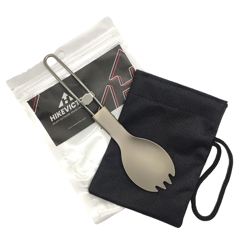 HikeVictor Titanium Outdoor Folding Spoon Spork Hiking Picnic Tableware Lightweight Cookware For Camping
