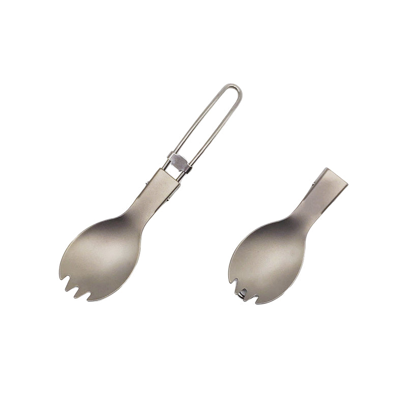 HikeVictor Titanium Outdoor Folding Spoon Spork Hiking Picnic Tableware Lightweight Cookware For Camping
