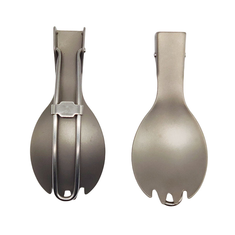 HikeVictor Titanium Outdoor Folding Spoon Spork Hiking Picnic Tableware Lightweight Cookware For Camping