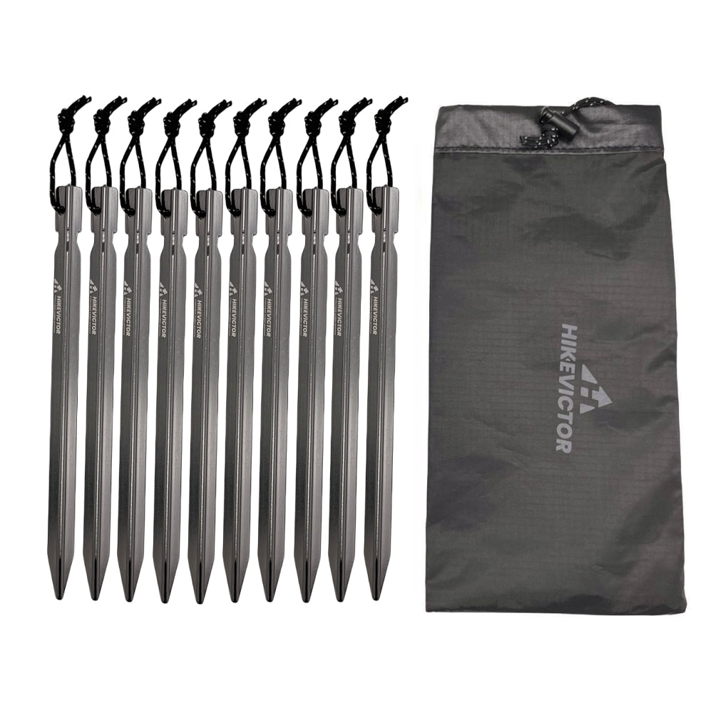 HikeVictor 10Pcs 18cm Aluminum Alloy Tent Pegs Camping Tents Nails with Wind Rope with Bag Outdoor Storage Cover Case Travel