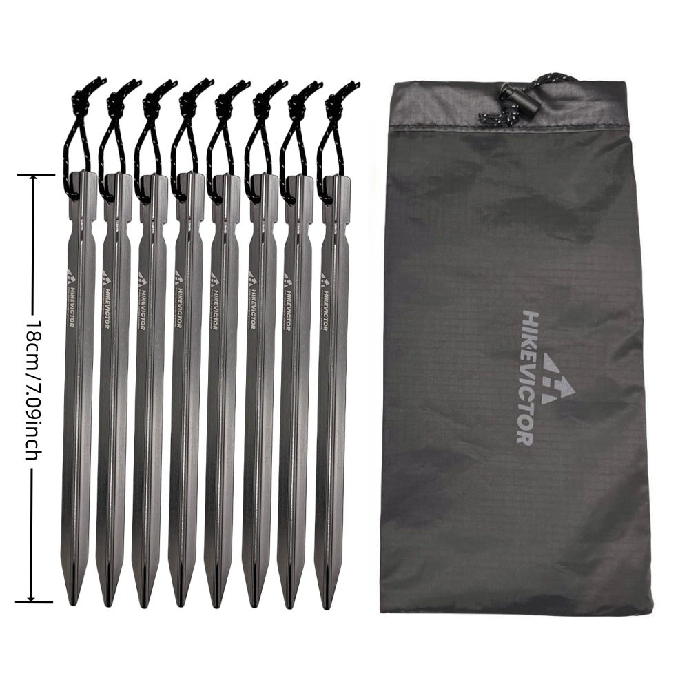 HikeVictor 10Pcs 18cm Aluminum Alloy Tent Pegs Camping Tents Nails with Wind Rope with Bag Outdoor Storage Cover Case Travel